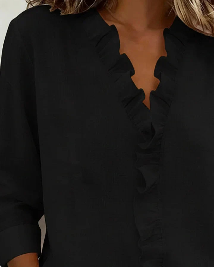Aletta | Blouse with Ruffles, V-Neck and Long Sleeves