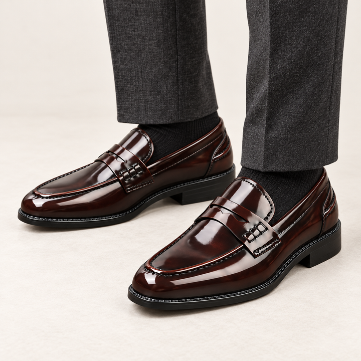 Dunmore Polished Comfort Loafers worn with smart trousers