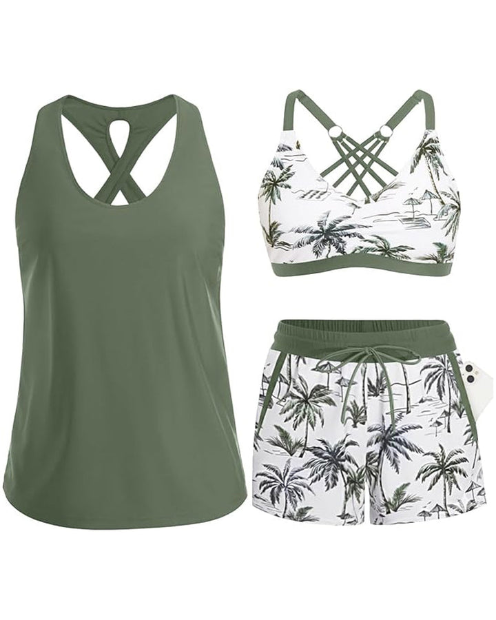 Maren three-piece set with a bikini, a tankini and a cover-up