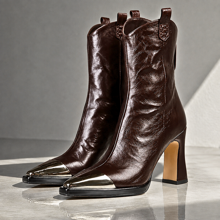 Viviana | Elegant Leather Block-Heel Boots