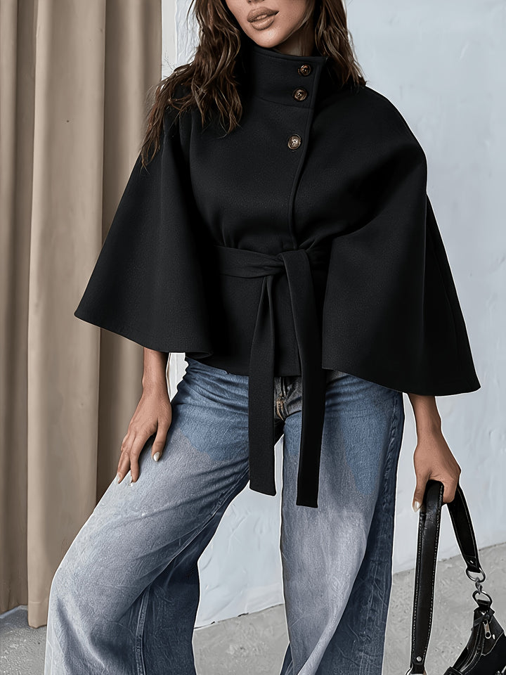 Elodie Button-Front Cape Coat