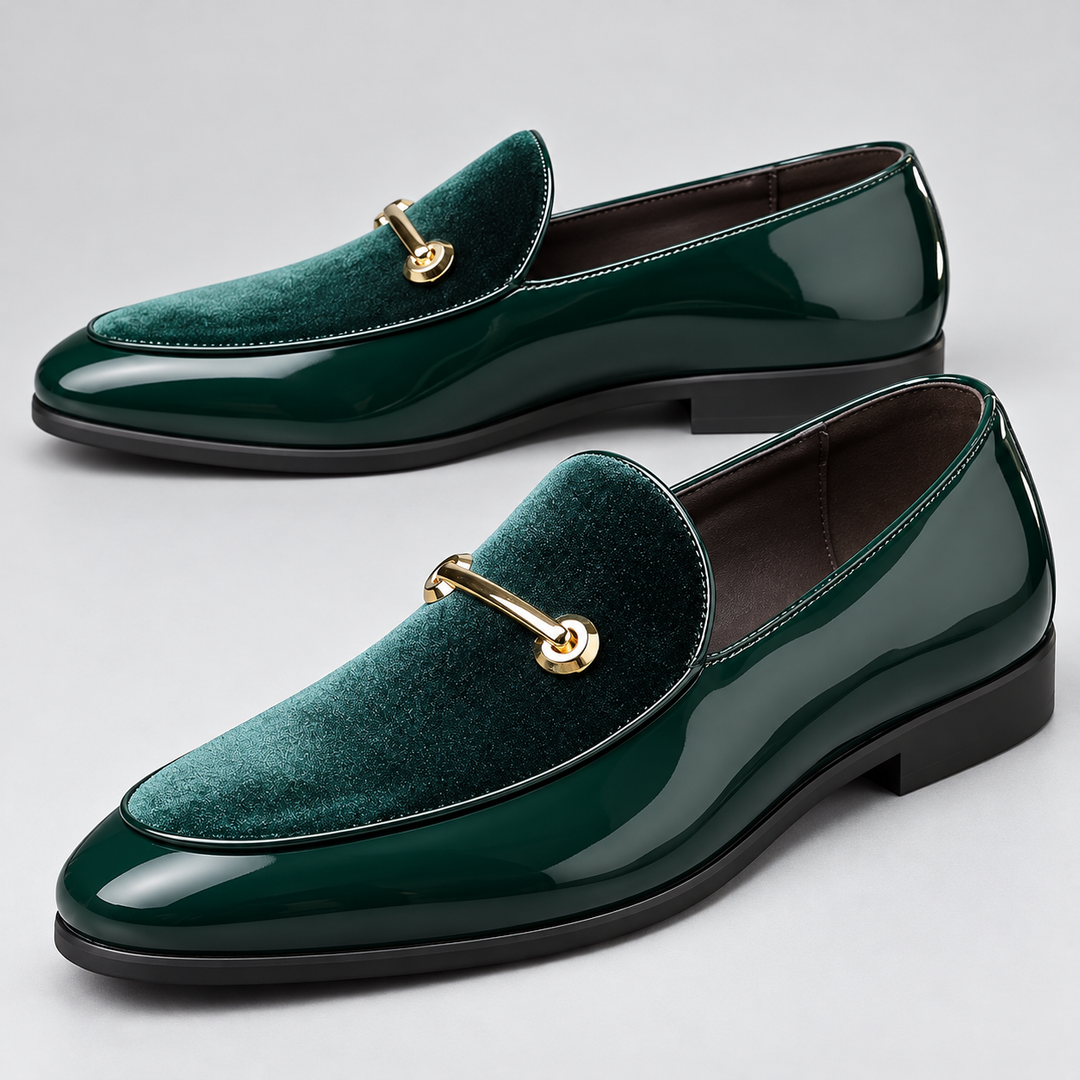 Garrett Green loafers, studio three-quarter view