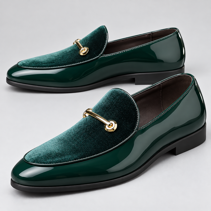 Garrett Green loafers, studio three-quarter view