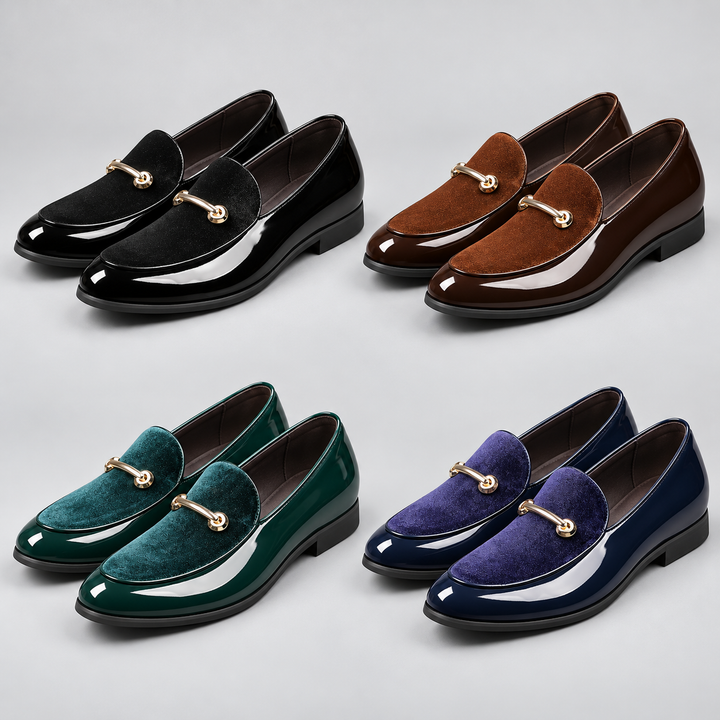Garrett loafers displayed in Black, Brown, Green and Purple