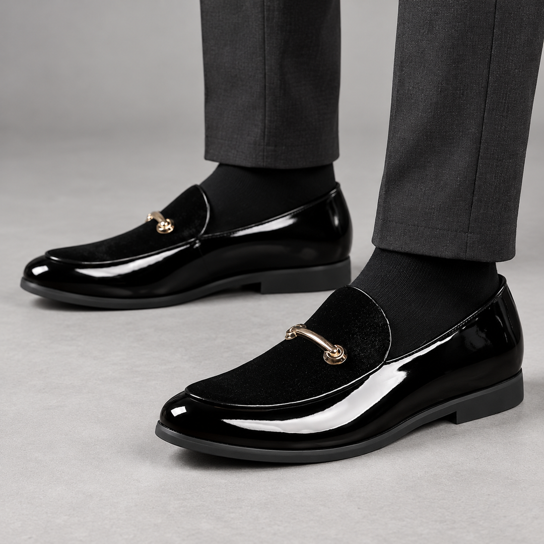 Garrett Black loafers worn, cropped ankle studio view