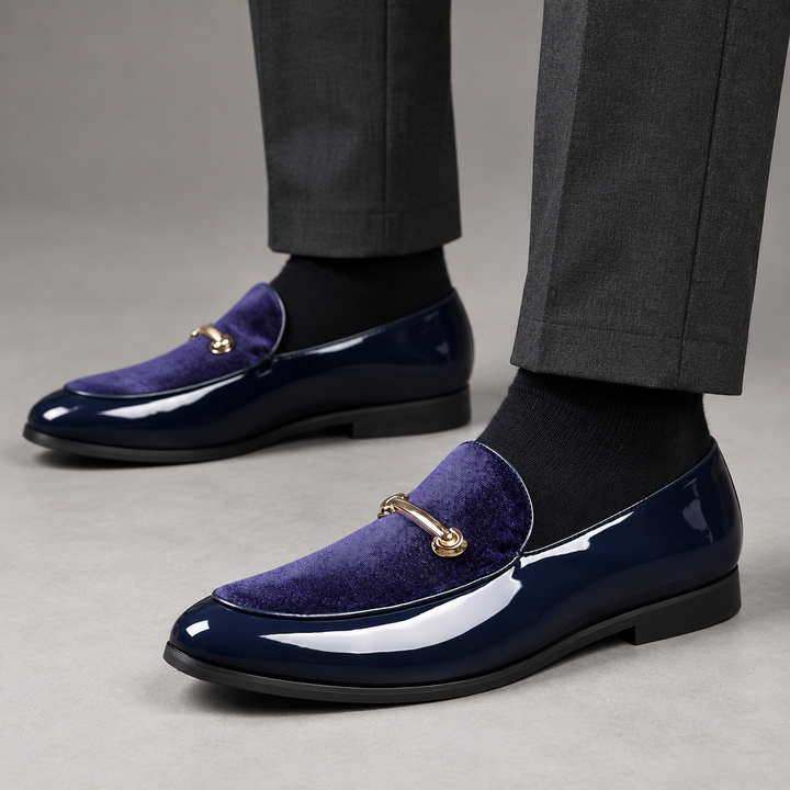 Garrett Purple loafers worn, cropped ankle studio view