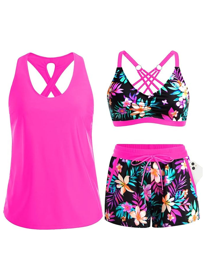 Maren three-piece set with a bikini, a tankini and a cover-up