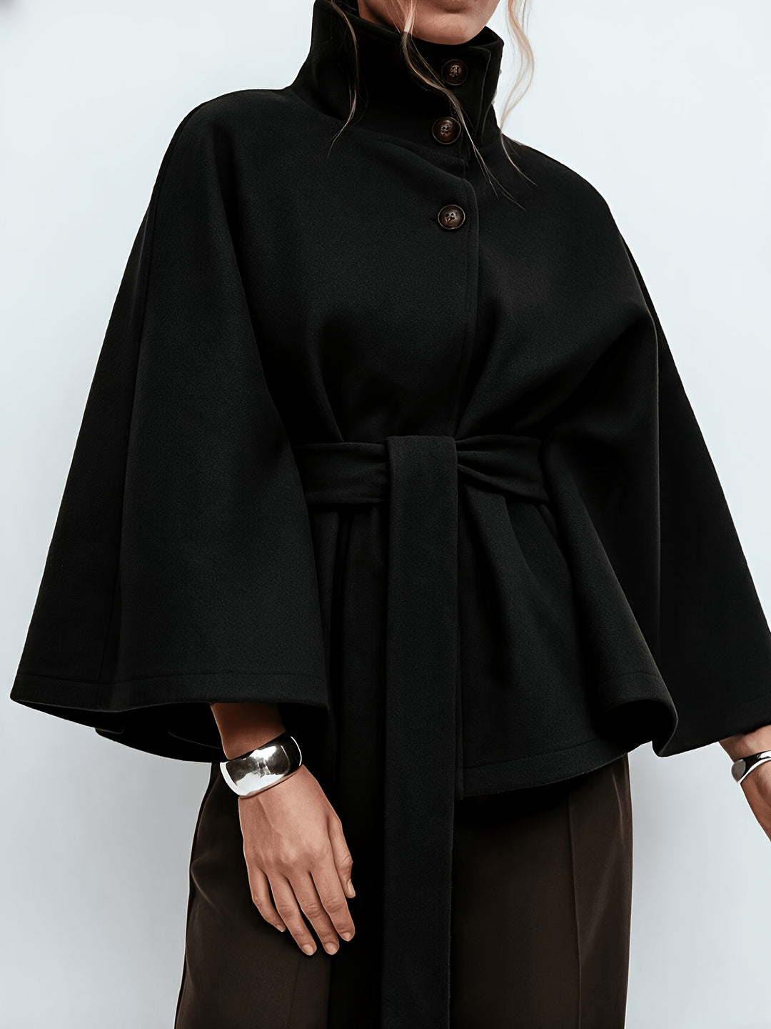 Elodie Button-Front Cape Coat