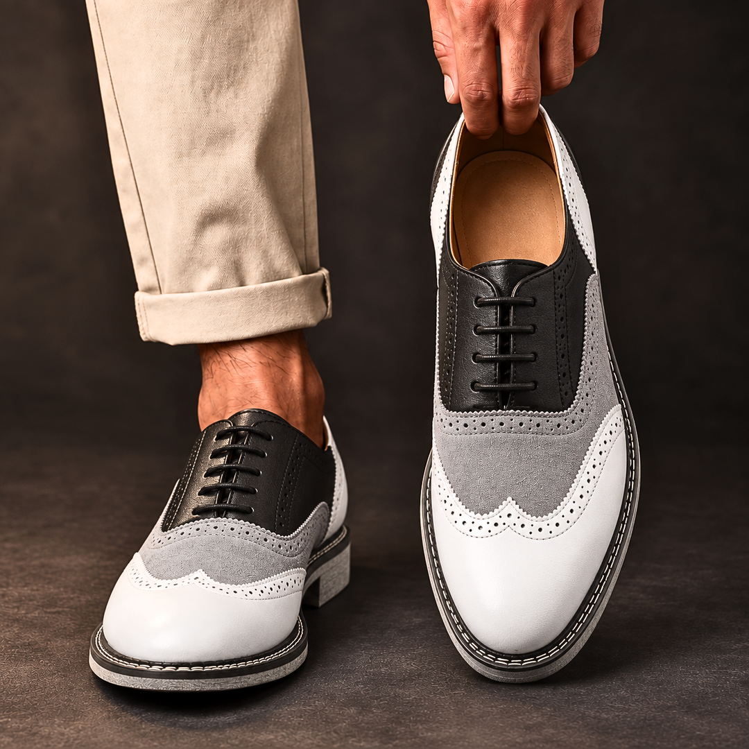 Gio Moretti Three-Tone Leather Brogue Oxfords