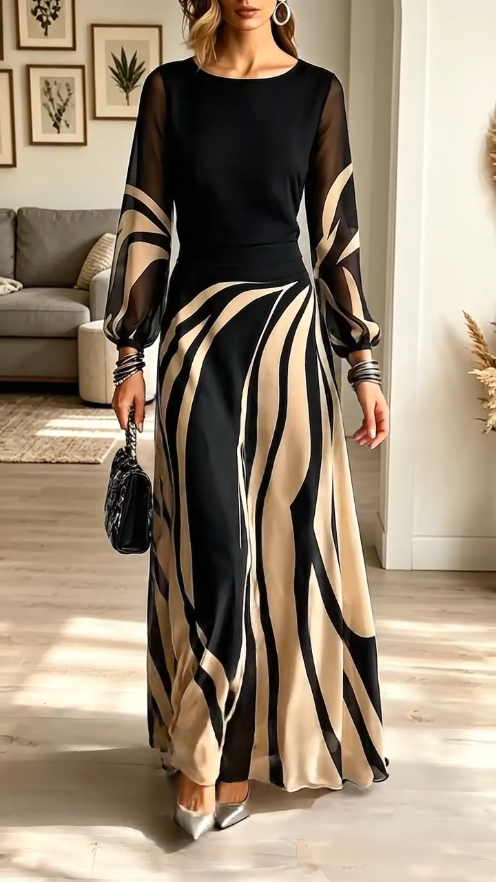 Elena Striped Chiffon Maxi Dress