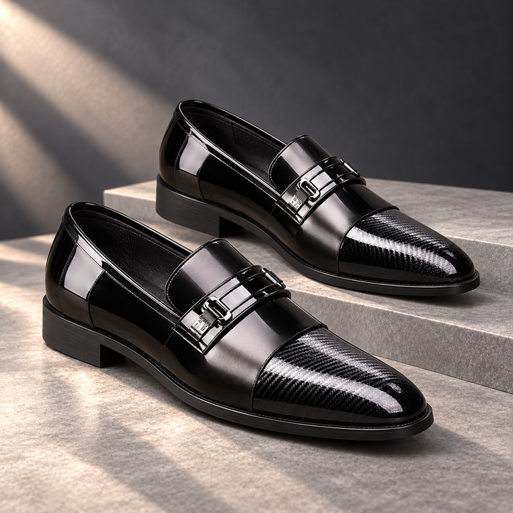 Harrington Polished Comfort Loafers in a charcoal stone studio