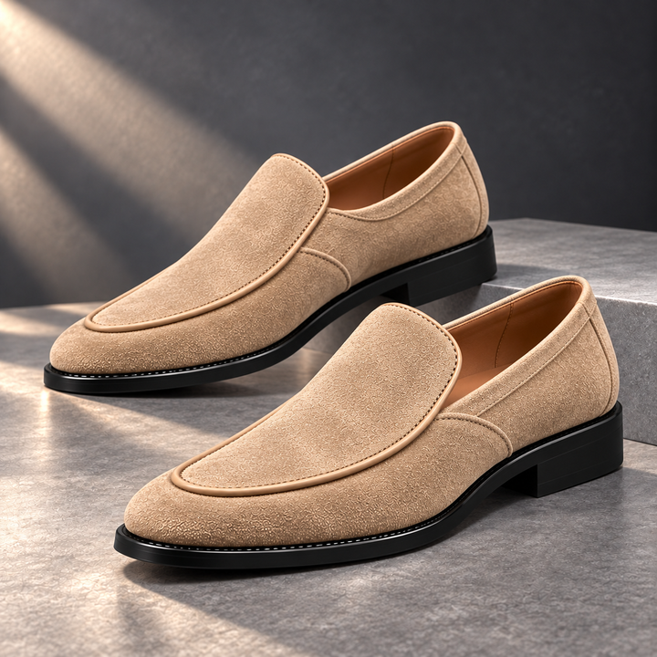 Harrington Suede Comfort Loafers in a charcoal stone studio