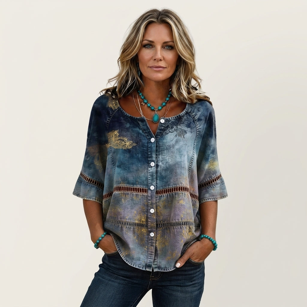 Arabella Printed Button-Front Blouse