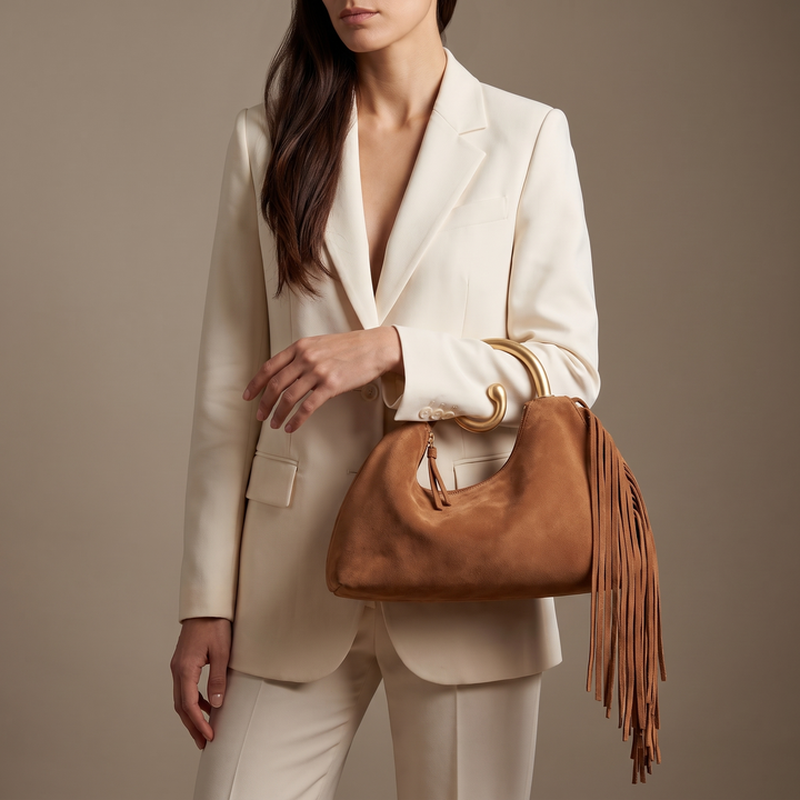Evelyn Elegant Spiral-Handle Fringe Handbag