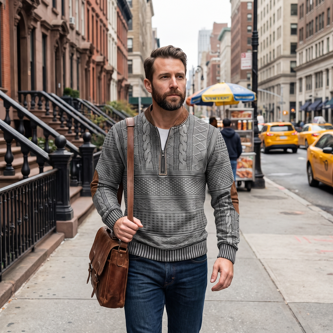 Dimitri Elbow-Patch Half-Zip Sweater