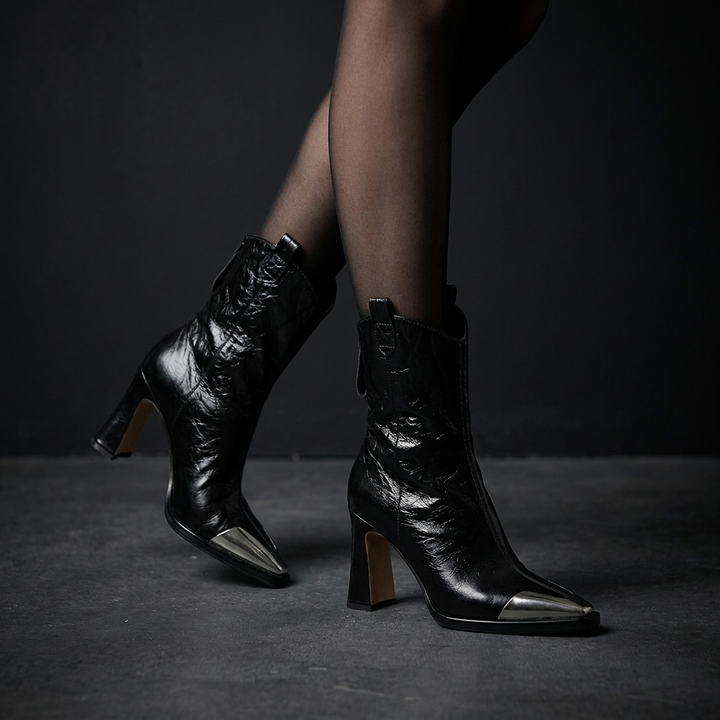 Viviana | Elegant Leather Block-Heel Boots