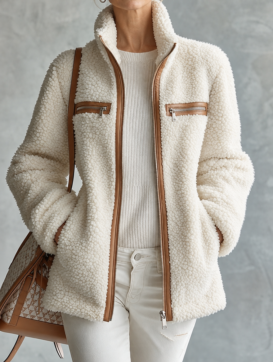 Harper Colour-Block Sherpa Fleece Jacket