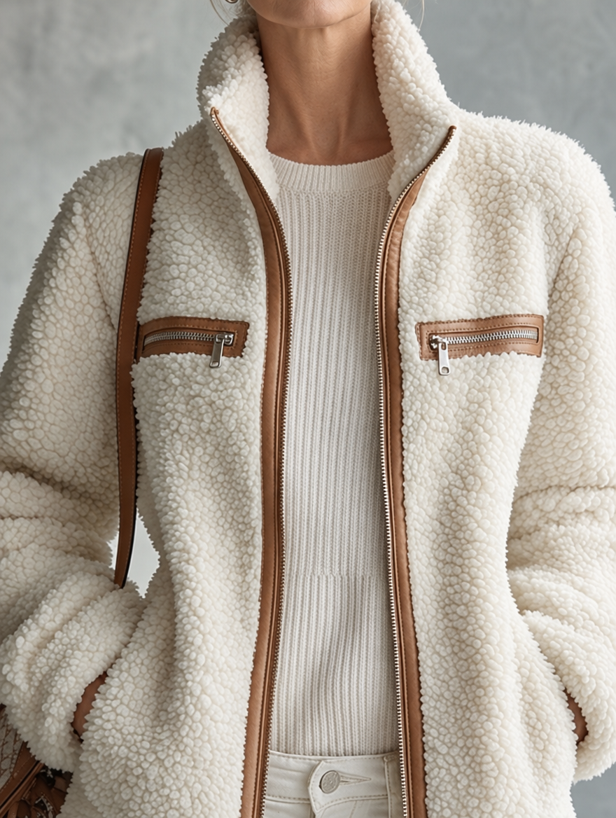 Harper Colour-Block Sherpa Fleece Jacket