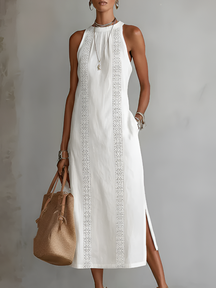 Tatiana | Linen Midi Dress with Mandarin Collar