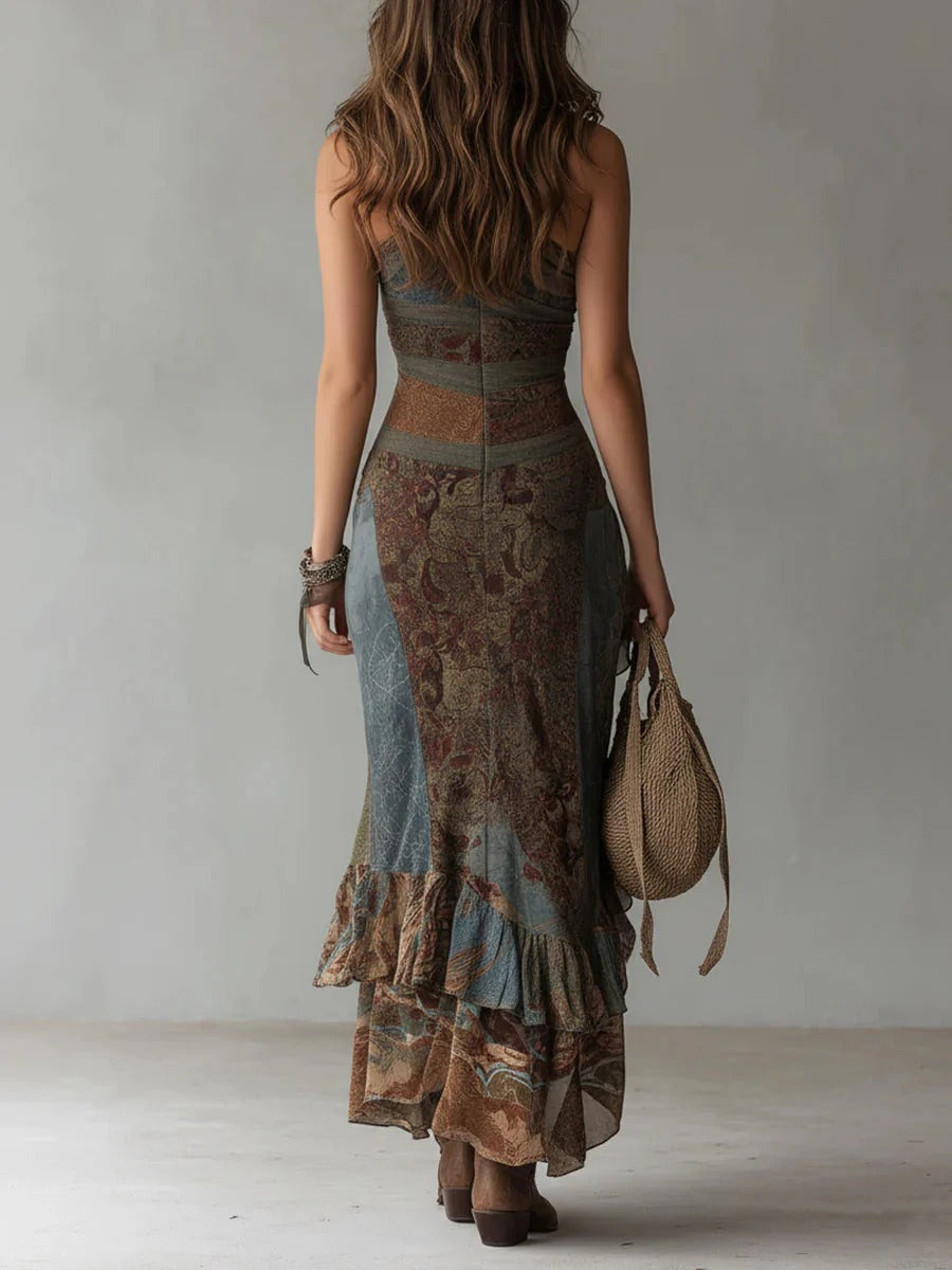 Marianna™ | Long Asymmetric Dress with Ethnic Print and Side Slit