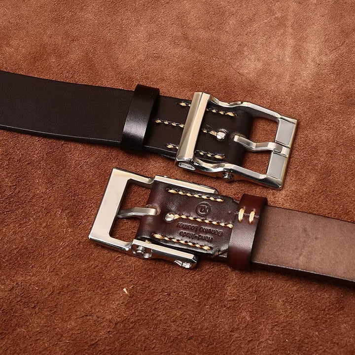 Marenzo Genuine Leather Brass-Buckle Belt