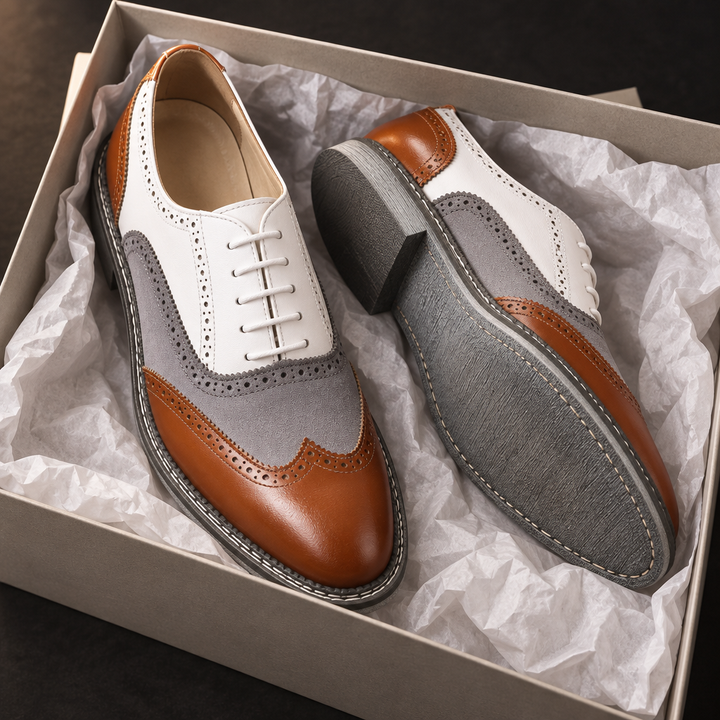Gio Moretti Three-Tone Leather Brogue Oxfords