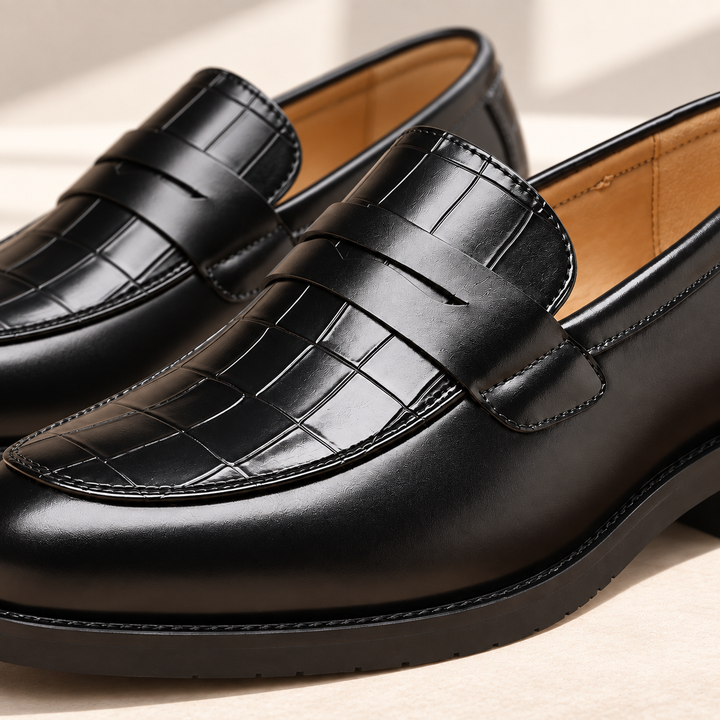 Kensington Croc-Embossed Loafers – detail studio view