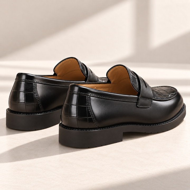 Kensington Croc-Embossed Loafers – rear studio view