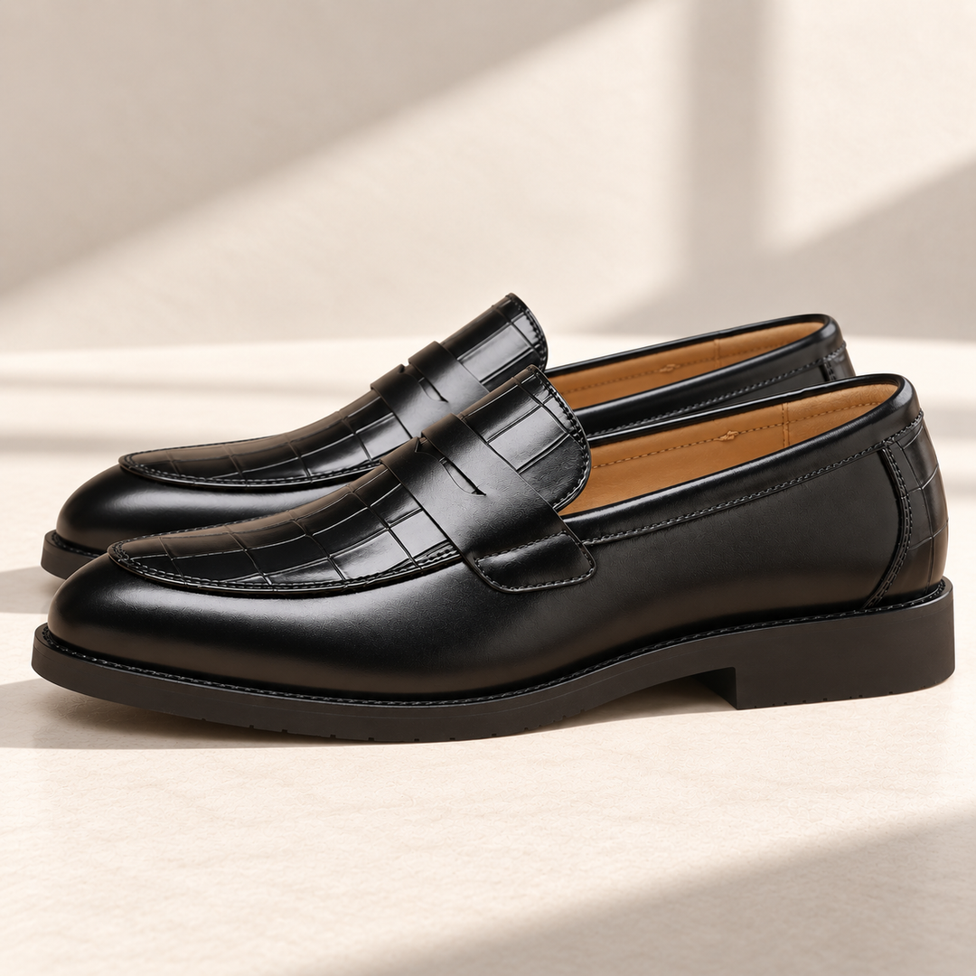 Kensington Croc-Embossed Loafers – side studio view