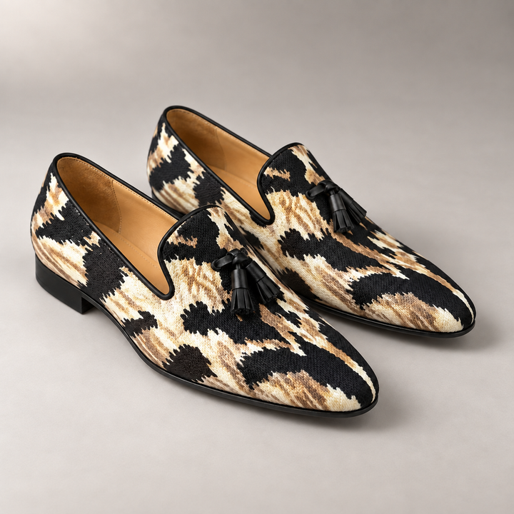 Lecce | Abstract Tassel Loafers – men's loafer in a refined shadow stone studio setting