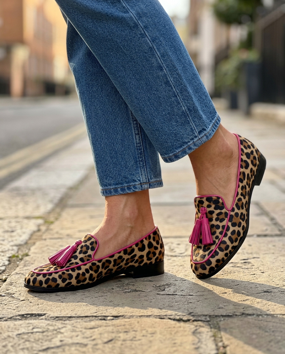 Fiamma Leopard Loafers with Fuchsia Trim & Tassels