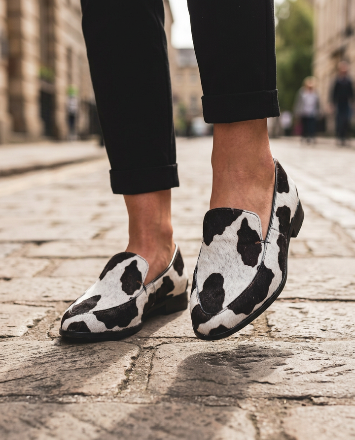 Bruna Cow-Print Loafers