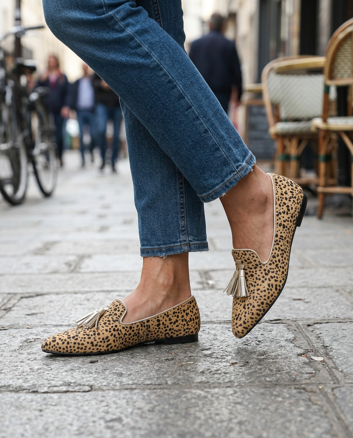 Ginevra Cheetah-Print Loafers with Gold Tassels