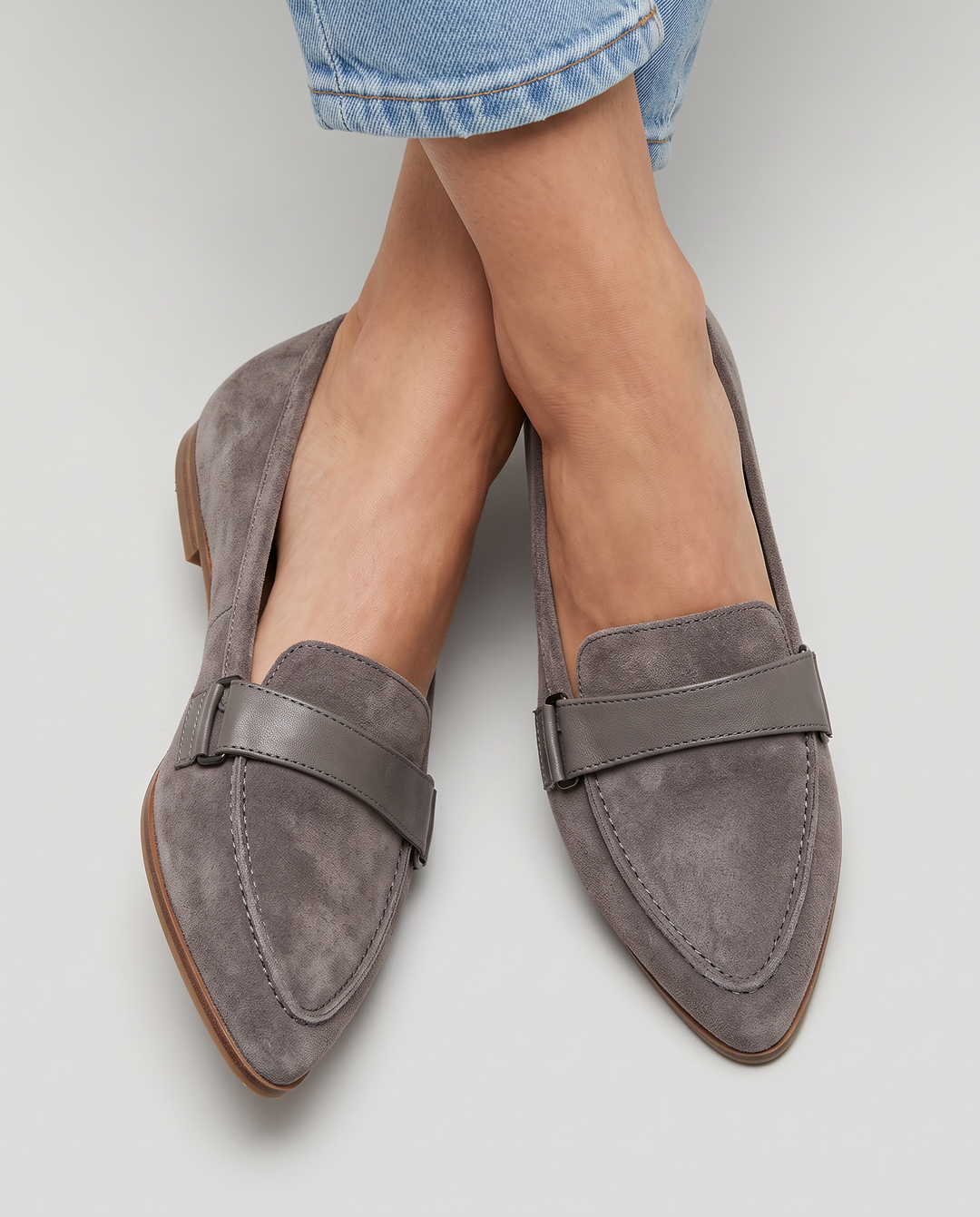 Pointed Loafers with Wide Instep Strap