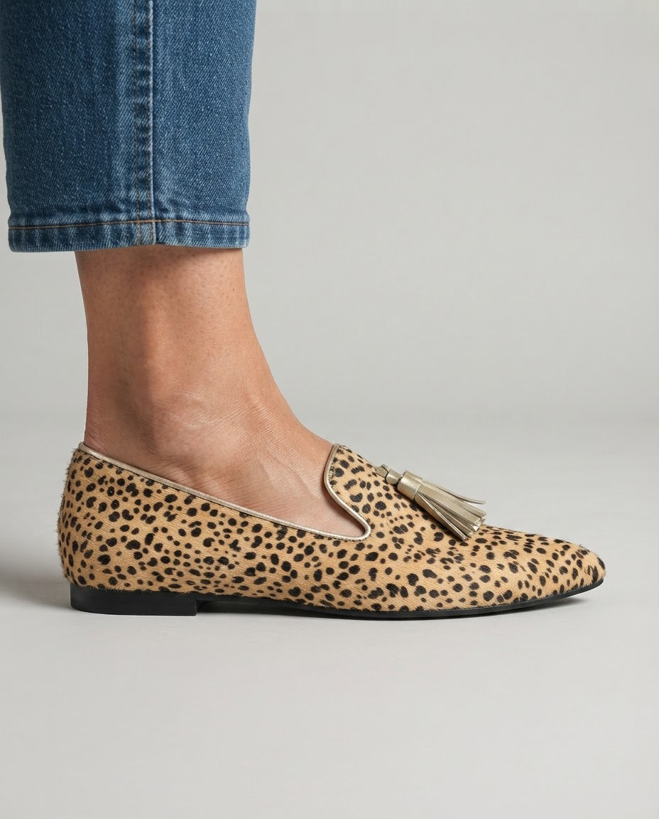 Ginevra Cheetah-Print Loafers with Gold Tassels