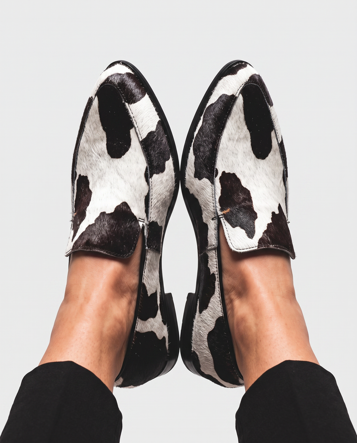Bruna Cow-Print Loafers
