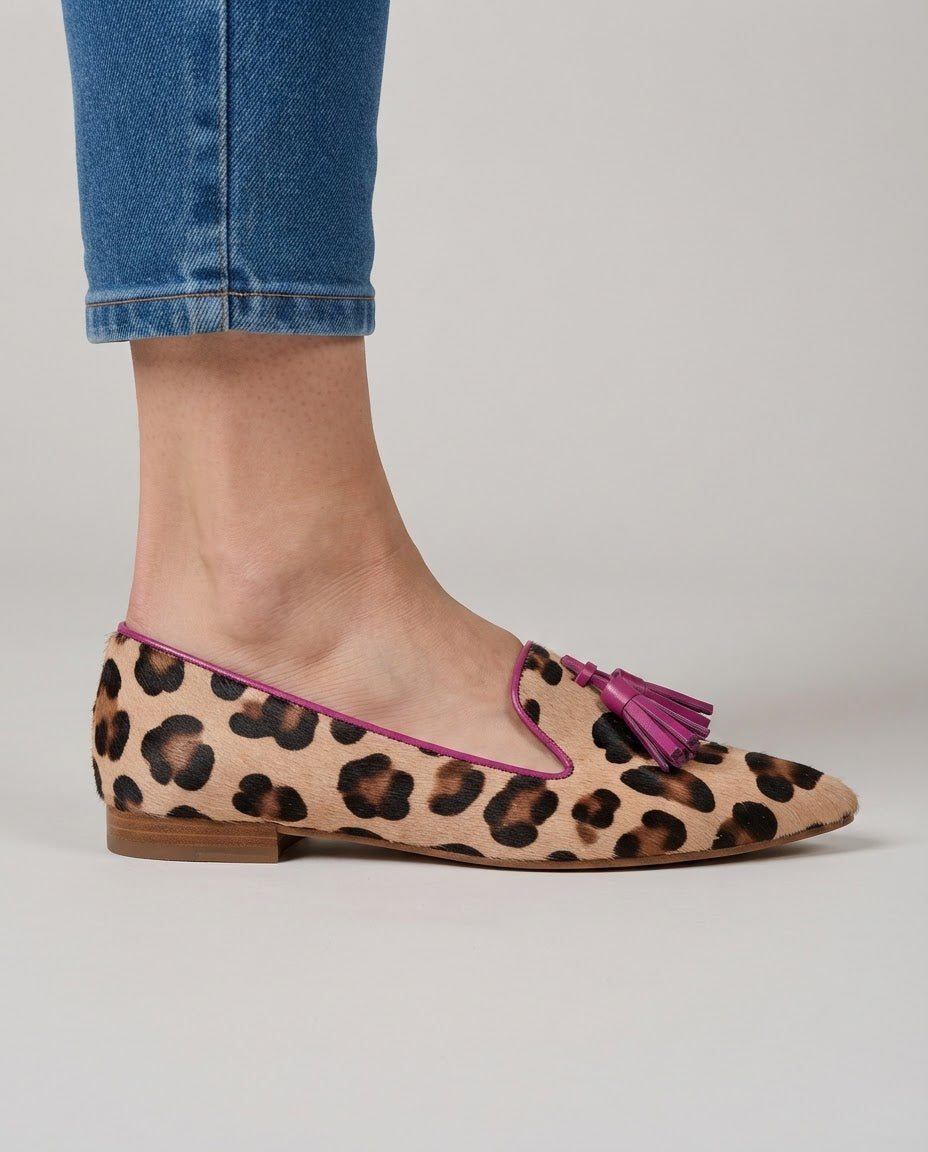 Ginevra Leopard Loafers with Fuchsia Tassels