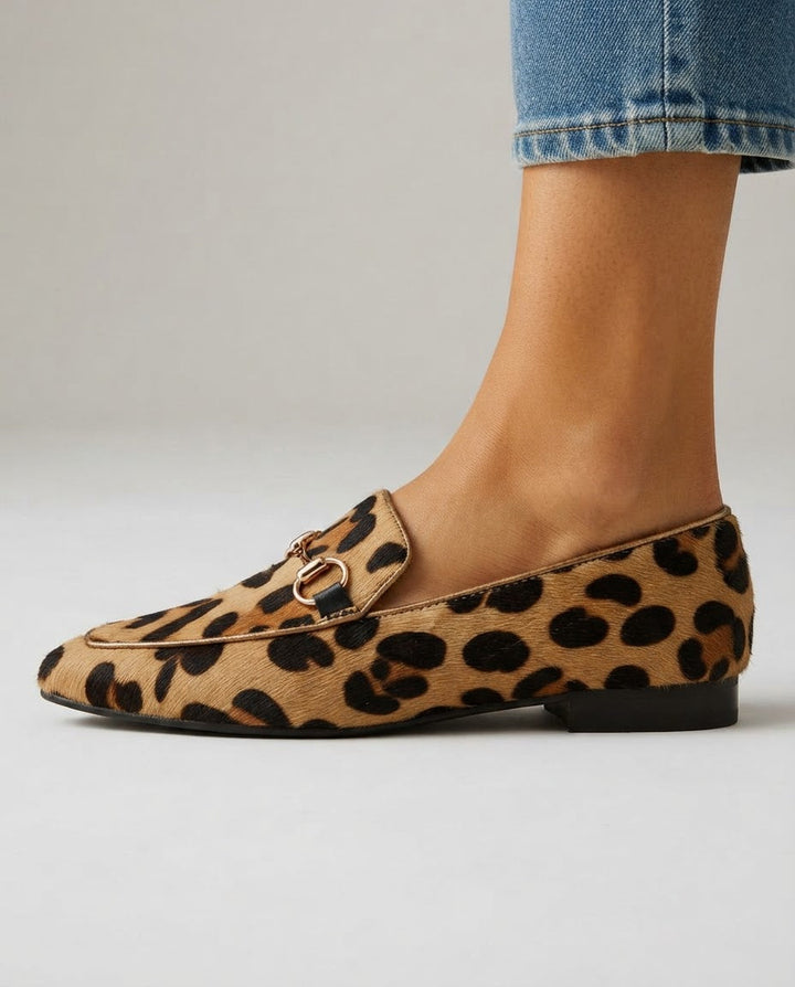 Serena Leopard Loafers with Gold Horsebit