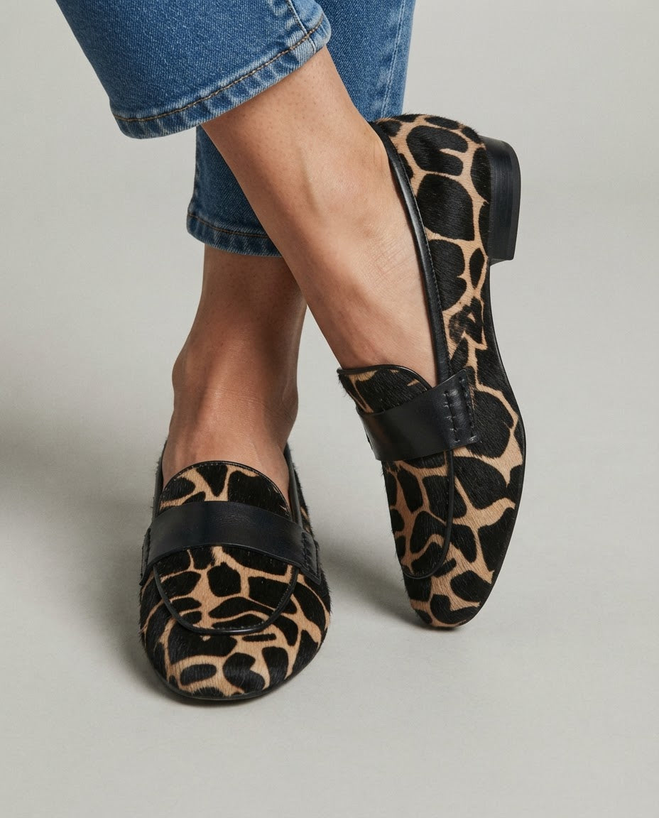 Giulia Apricot Giraffe-Print Loafers