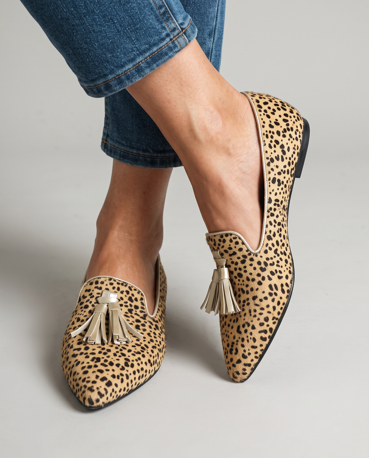Ginevra Cheetah-Print Loafers with Gold Tassels