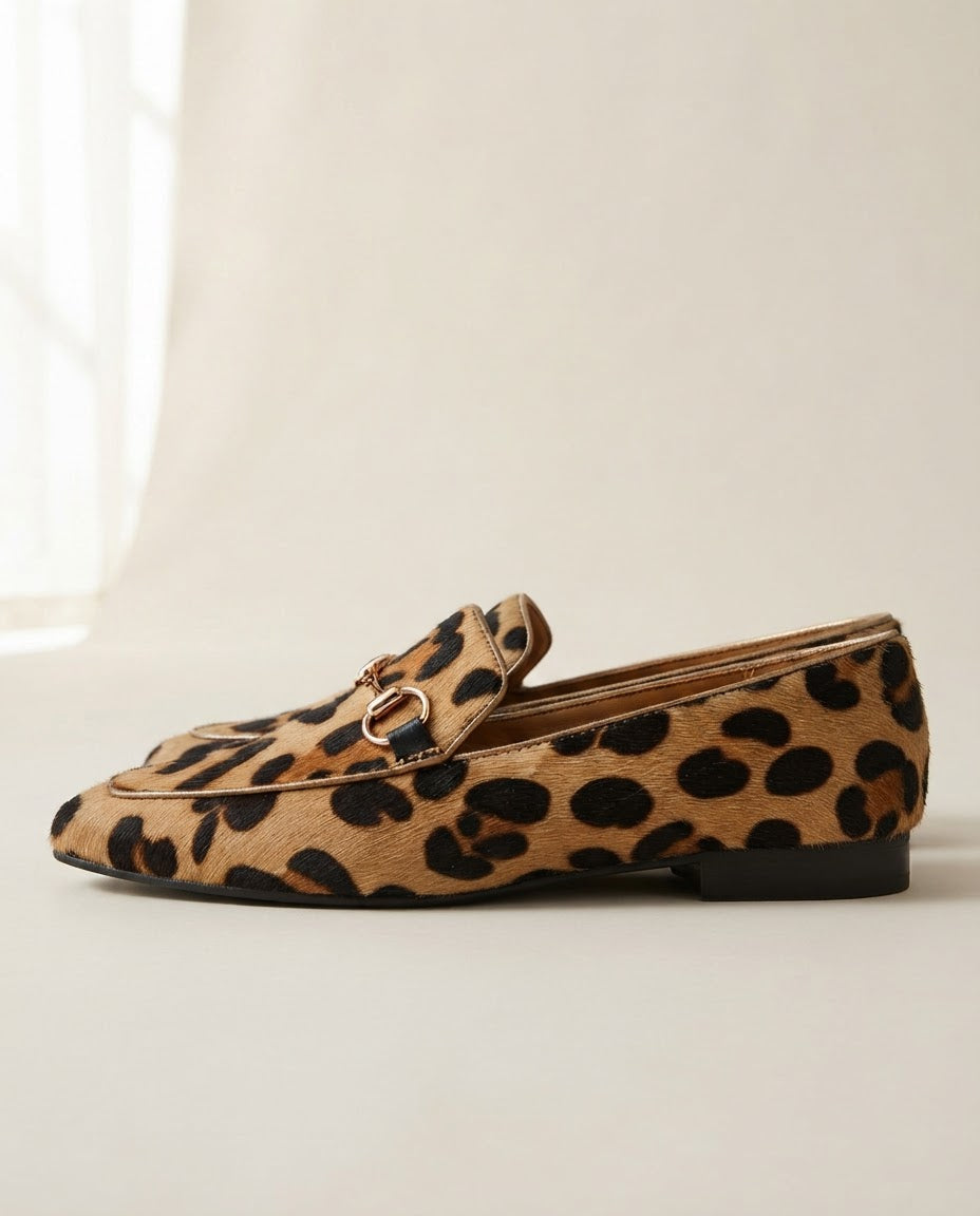 Serena Leopard Loafers with Gold Horsebit