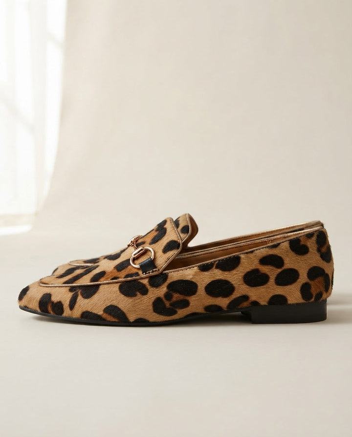 Serena Leopard Loafers with Gold Horsebit