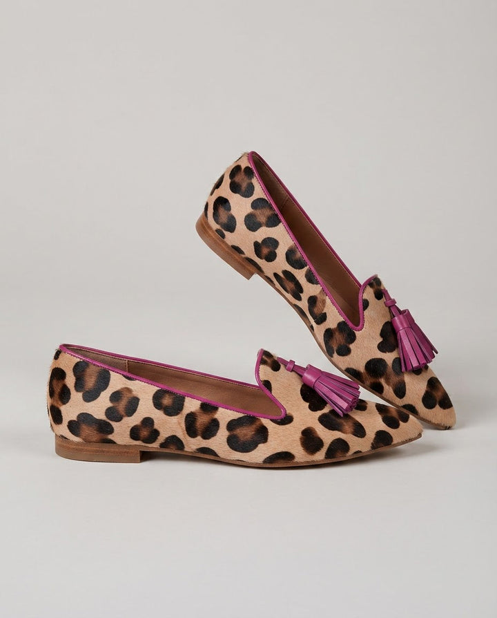 Ginevra Leopard Loafers with Fuchsia Tassels