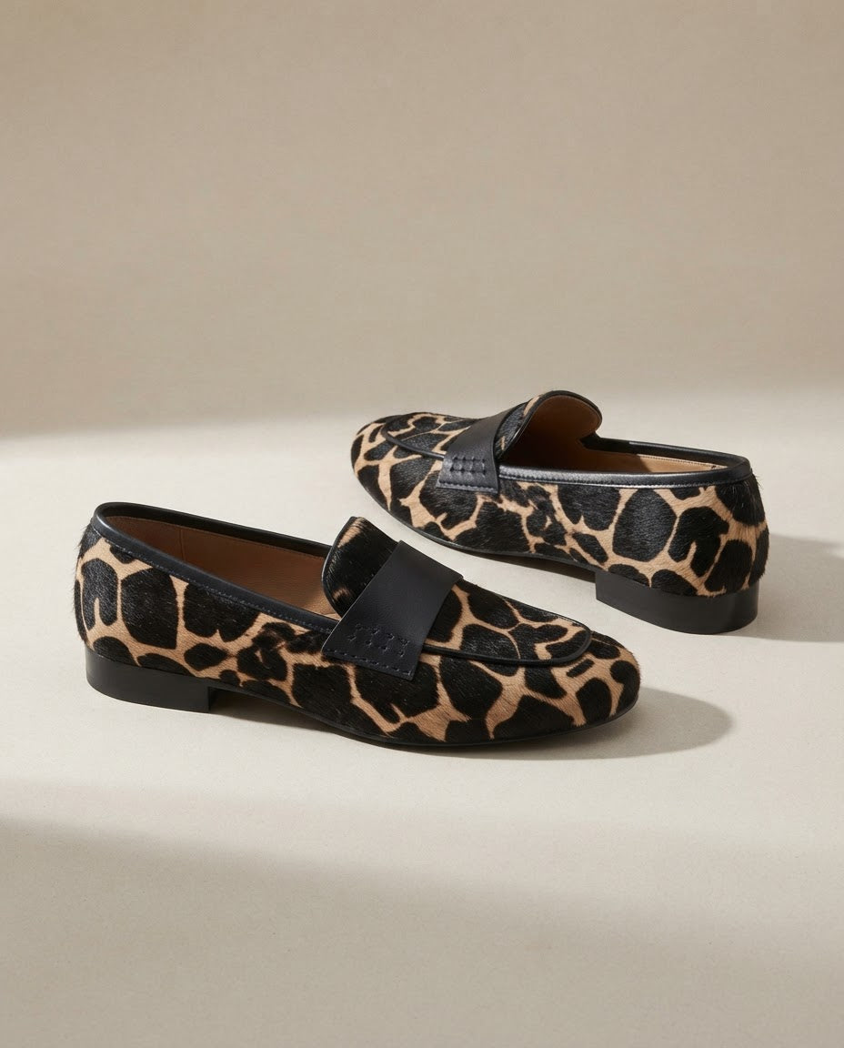 Giulia Apricot Giraffe-Print Loafers