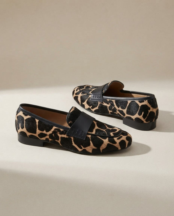 Giulia Apricot Giraffe-Print Loafers
