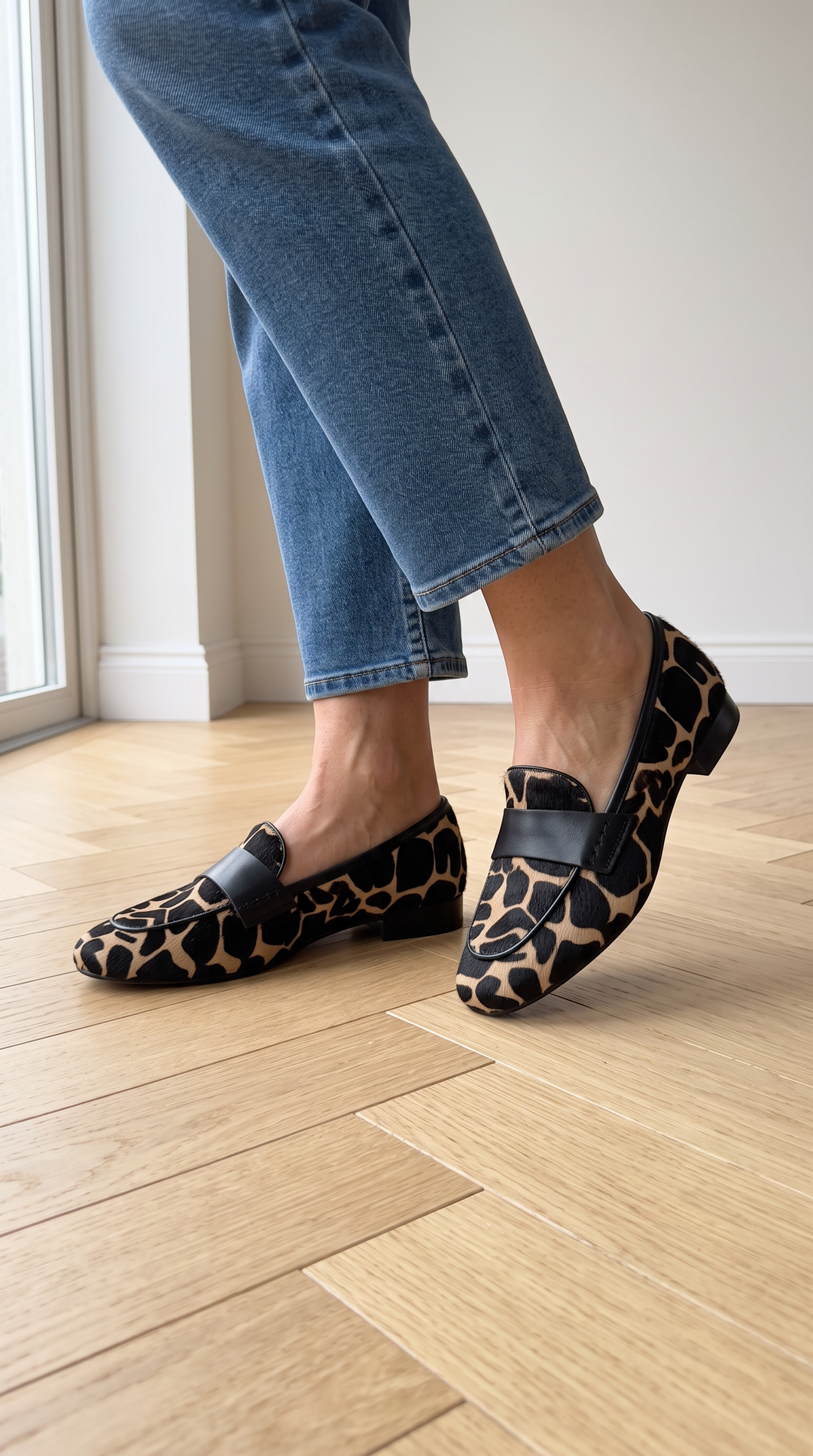 Giulia Apricot Giraffe-Print Loafers