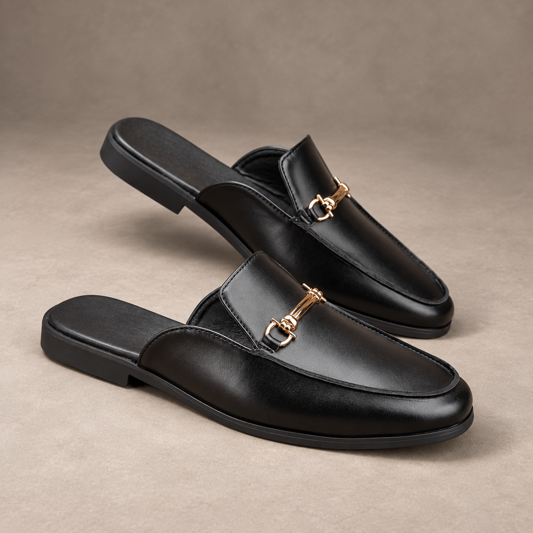 Marlowe | Effortless Backless Loafers – men's loafer in a refined shadow stone studio setting