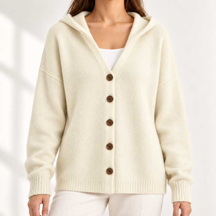 Nylah Comfortable Knit Cardigan in Beige – studio product photograph