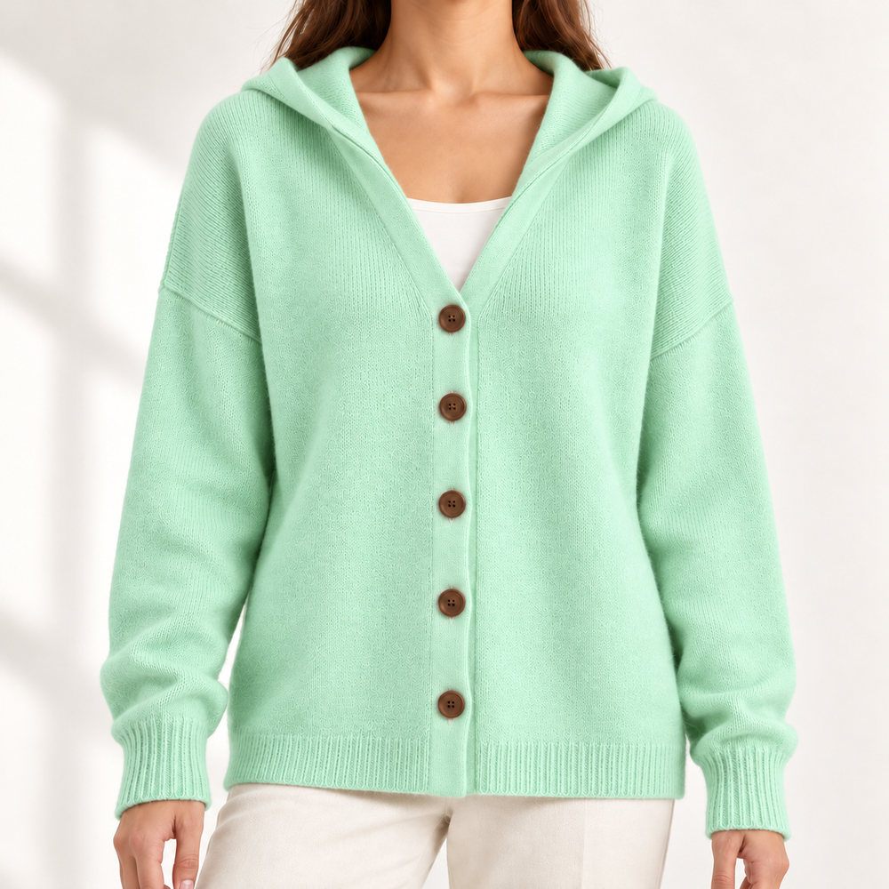 Nylah Comfortable Knit Cardigan in Green – studio product photograph