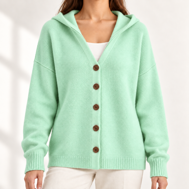 Nylah Comfortable Knit Cardigan in Green – studio product photograph